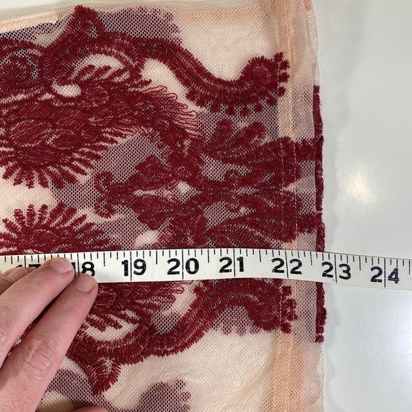 Minkpink Embroidered Sheer Mesh Top Pink Tulle Burgundy Trim Bell Sleeves Size S - Picture 13 of 14